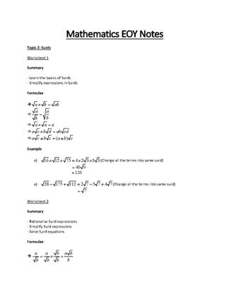 Mathematics EOY Notes 2nd Edition