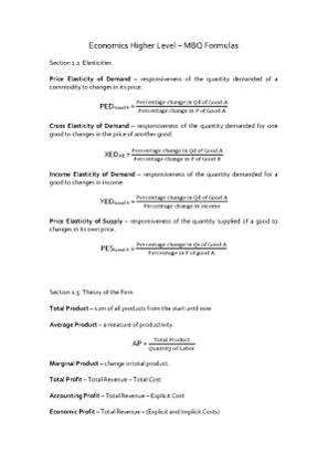 Economics Notes – MBQ Formulas