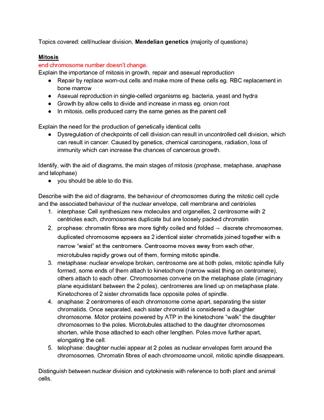 More on Mitosis, Meiosis and Mendelian Genetics