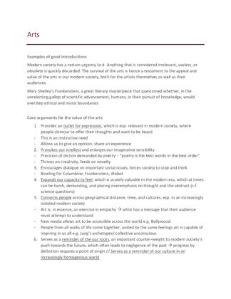 GP Arts Summary Arguments