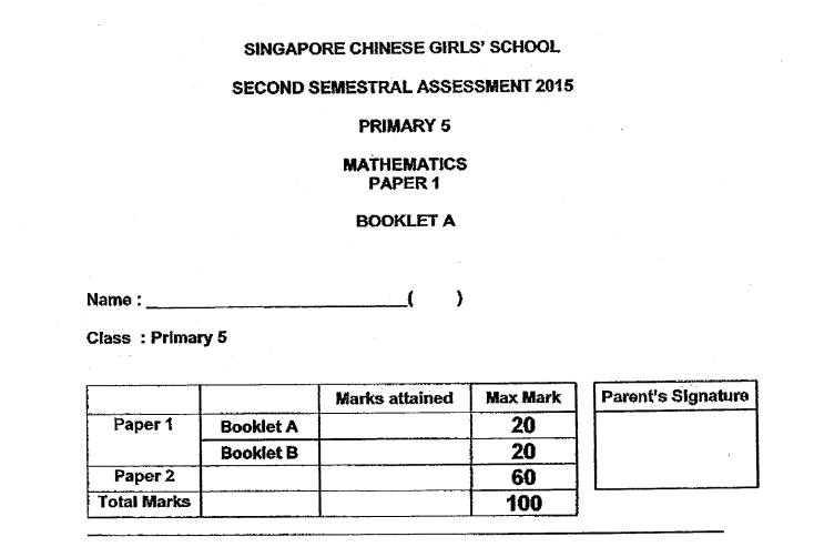 P5 Maths SA2 2015 SCGS Exam Papers