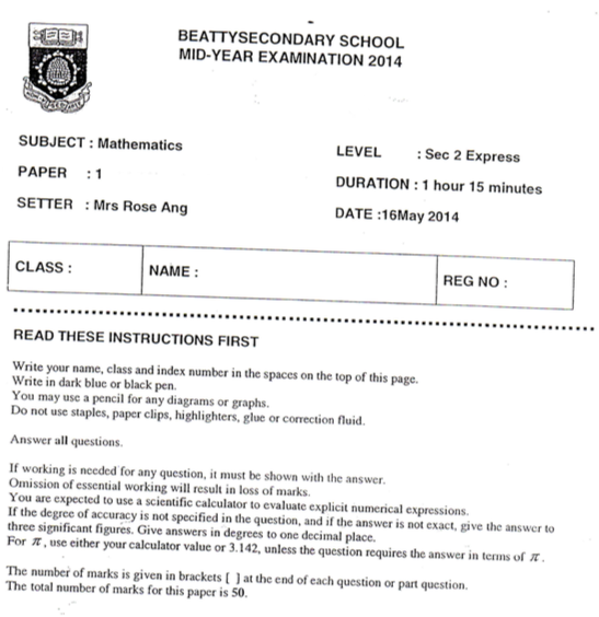Math Sec 2 2014 Beatty Sec