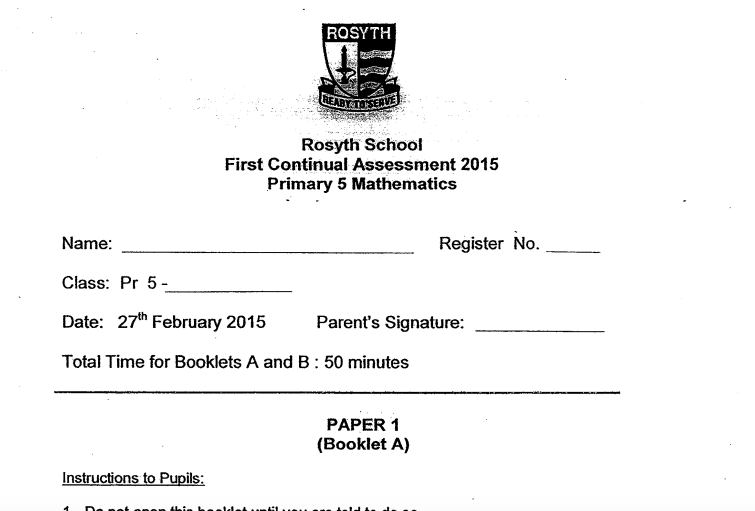 P5 Maths CA1 2015 Rosyth Exam Papers