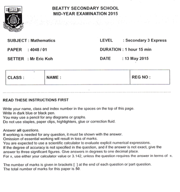 Sec 3 Math 2015 Beatty Sec 