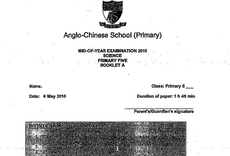 P5 Science SA1 2015 ACS Primary Exam Papers