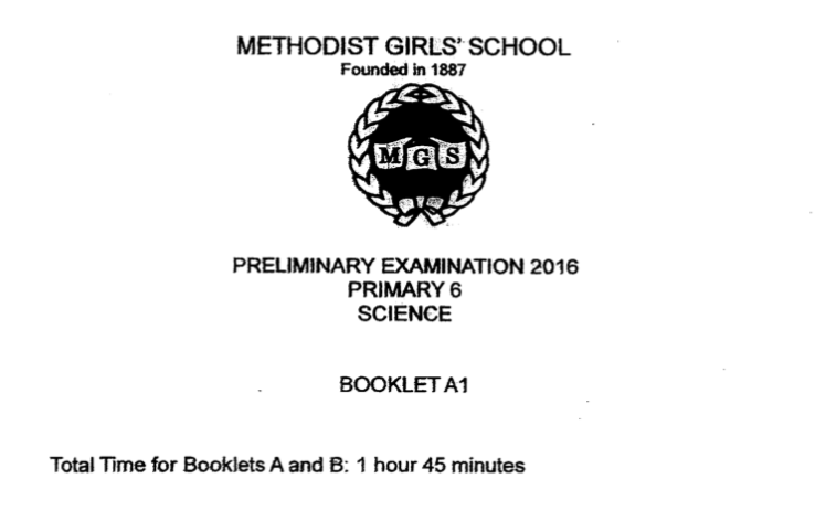 P6 Science SA2 2016 Methodist Girls Exam Papers