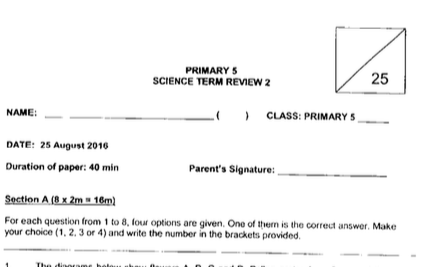 P5 Science CA2 2016 Henry Park Exam Papers