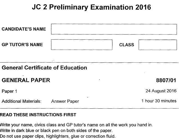 JC2 GP Prelims 2016 JJC
