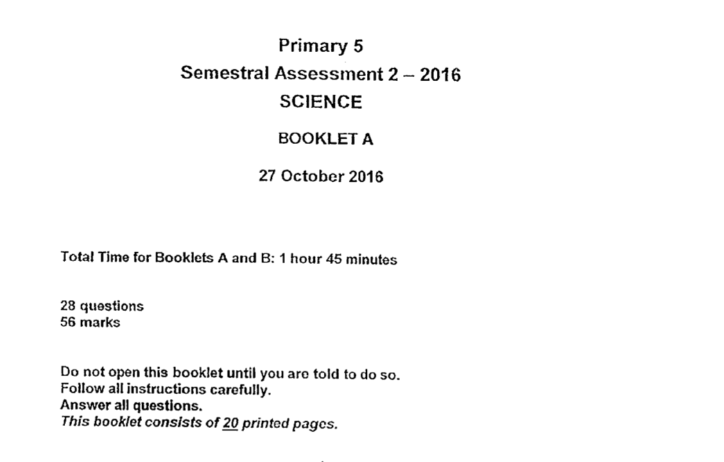 P5 CHIJ 2016 SA2 Science Paper