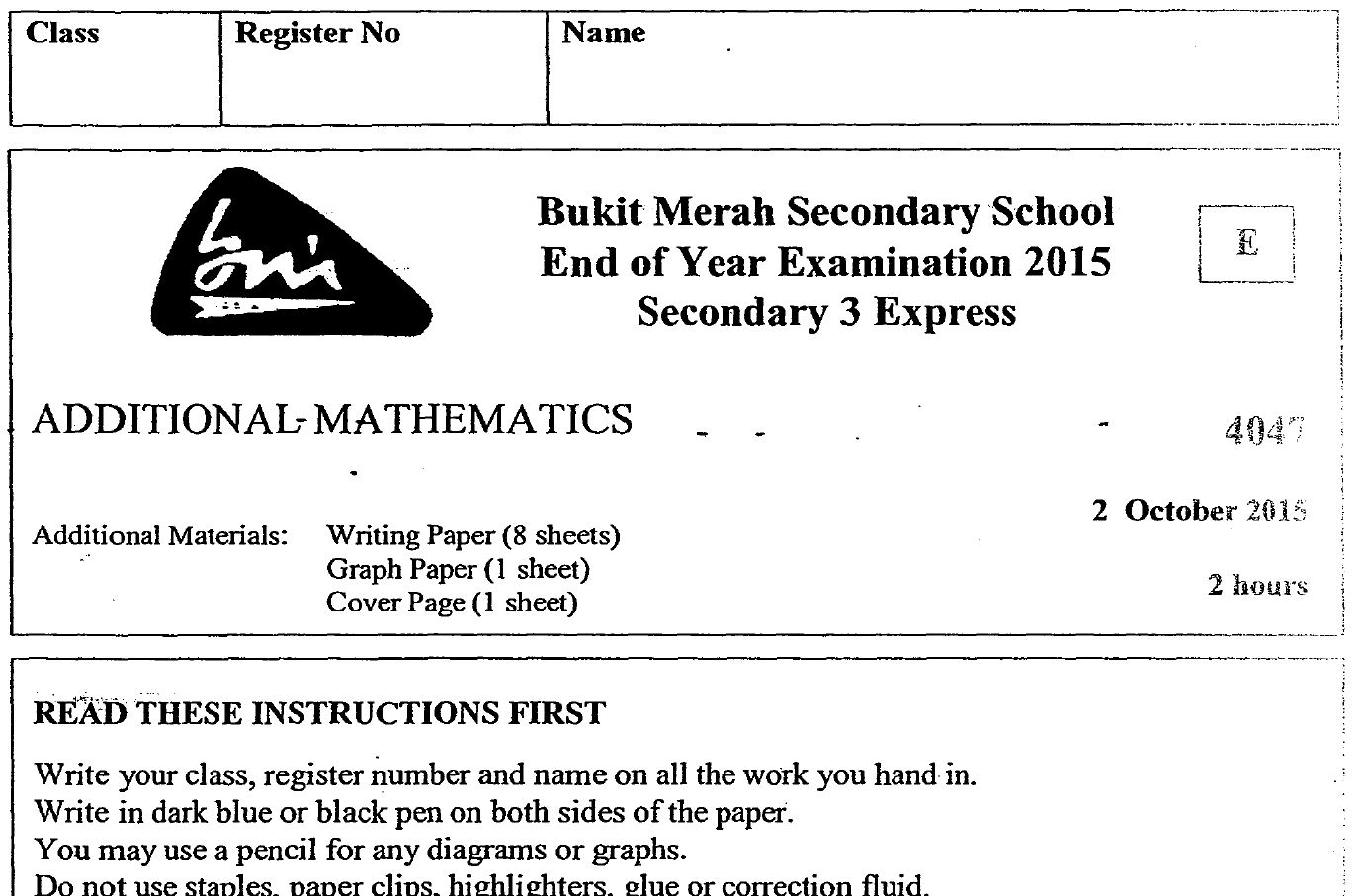 2015 A Math Sec 3 SA2 (Bukit Merah
