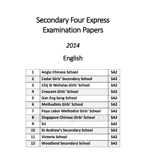 Compilation of various Sec 4 English Papers (2014)