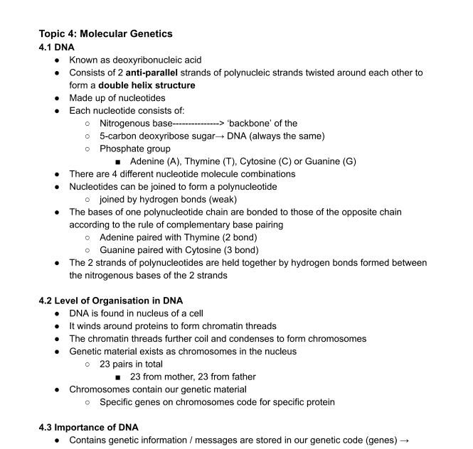 Molecular Genetics (Lower Sec)