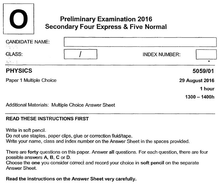 Physics Sec 4 Prelims (Anderson Sec 2016)