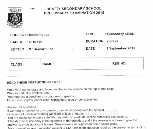 2015 E Math Prelims Beatty Secondary School