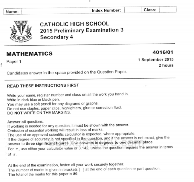 2015 E Math Prelims Catholic High School