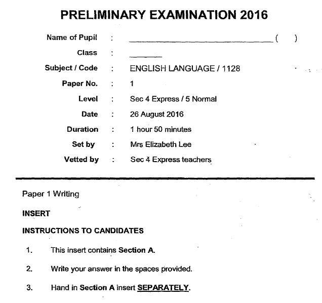 Sec 4 English Prelims 2016 Zhonghua Sec