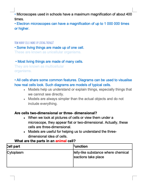 RGS Year 1 Science Revision Notes