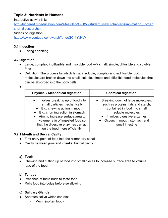 Nutrients in Humans (Lower Sec)