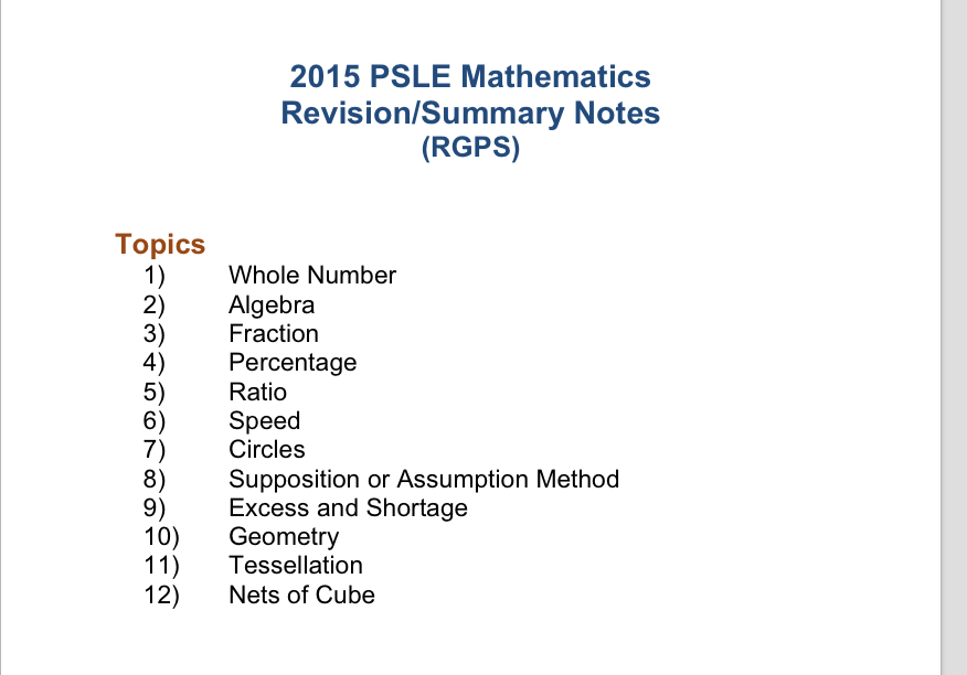 2015 RGPS Maths Revision Notes