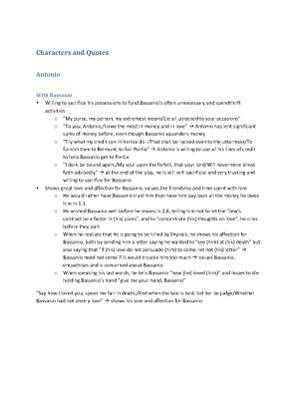 Merchant of Venice Quotes by Characters