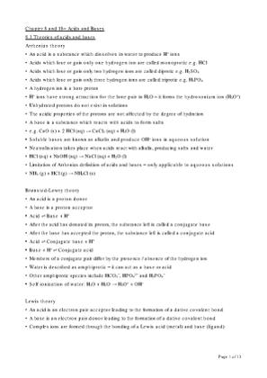 Chapter 8 – Acids and Bases