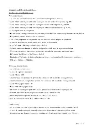 Chapter 8 – Acids and Bases