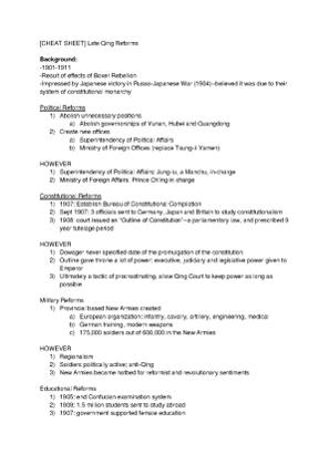[CHEAT SHEET] Late Qing Reforms