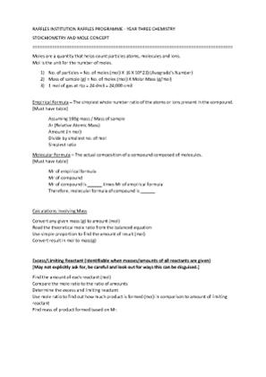 5 - STOCHIMETRY AND MOLE CONCEPT