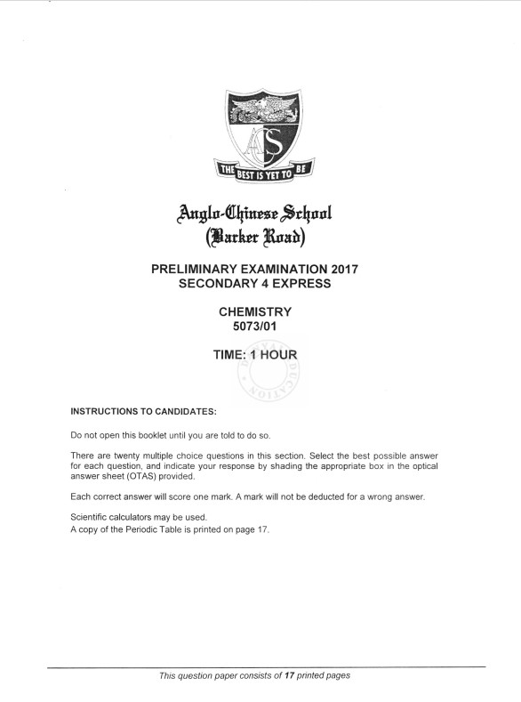 O Level Chem Prelim Papers