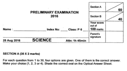 P6 Science SA2 2016 Raffle Exam Papers