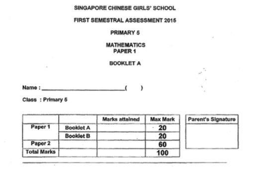 2015 P5 Maths SA1 SCGS Exam Papers