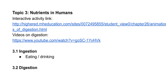 Nutrients in Humans (Lower Sec)