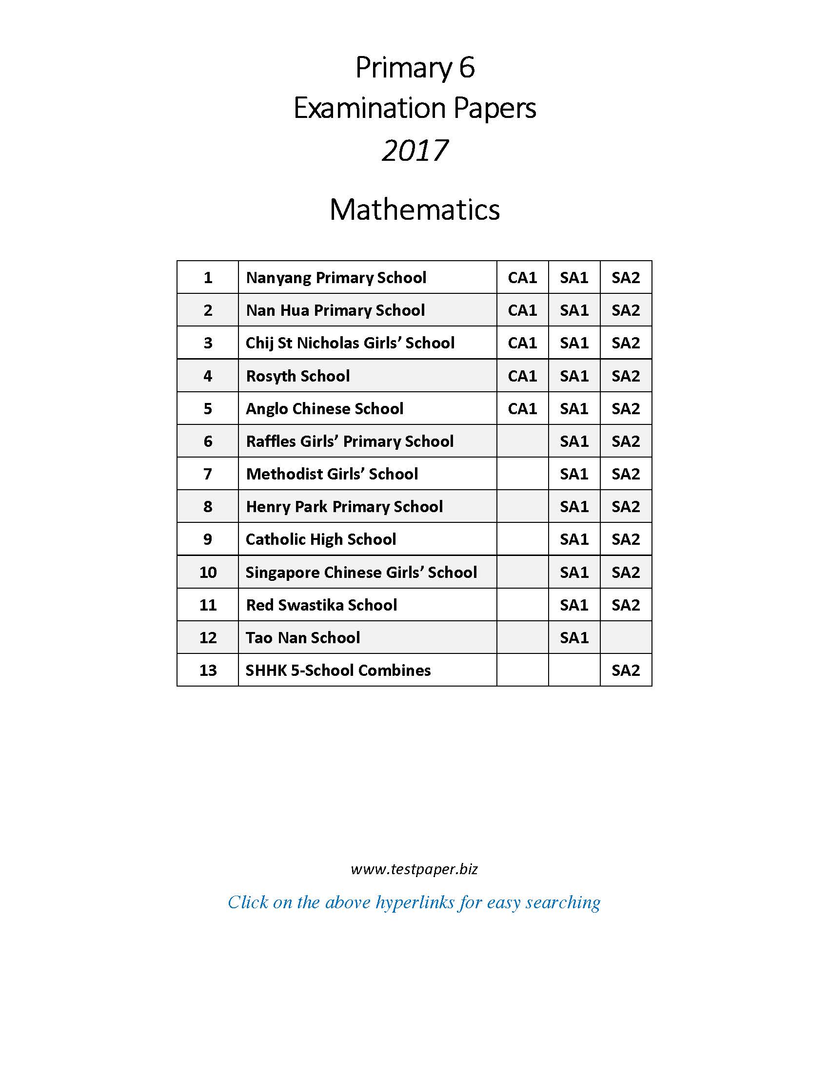 2017 P6 Maths Exam Papers