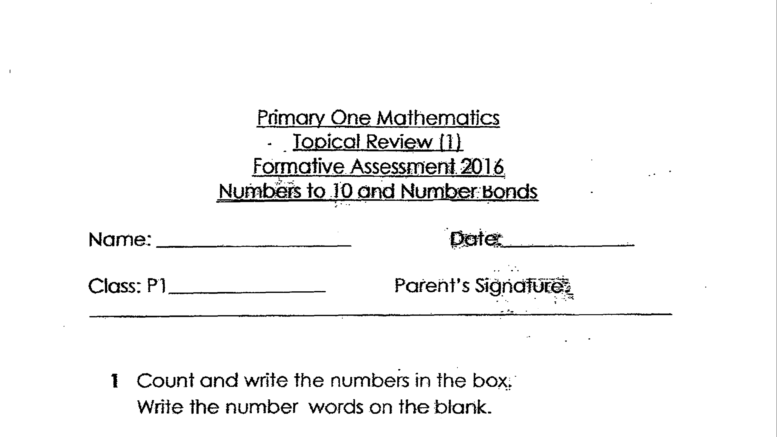 P1 Maths SA2 (Ai Tong 2016)