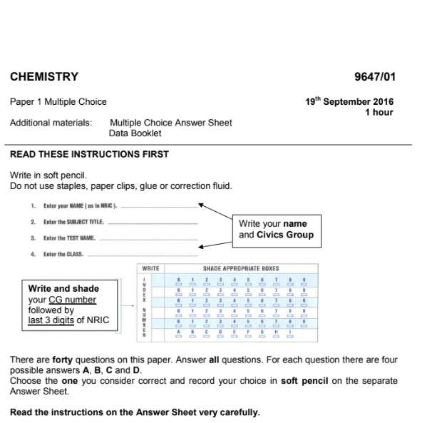 JC2 Chemistry H2 2016 Temasek Junior College