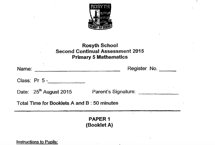 P5 Maths CA2 2015 Rosyth Exam Papers